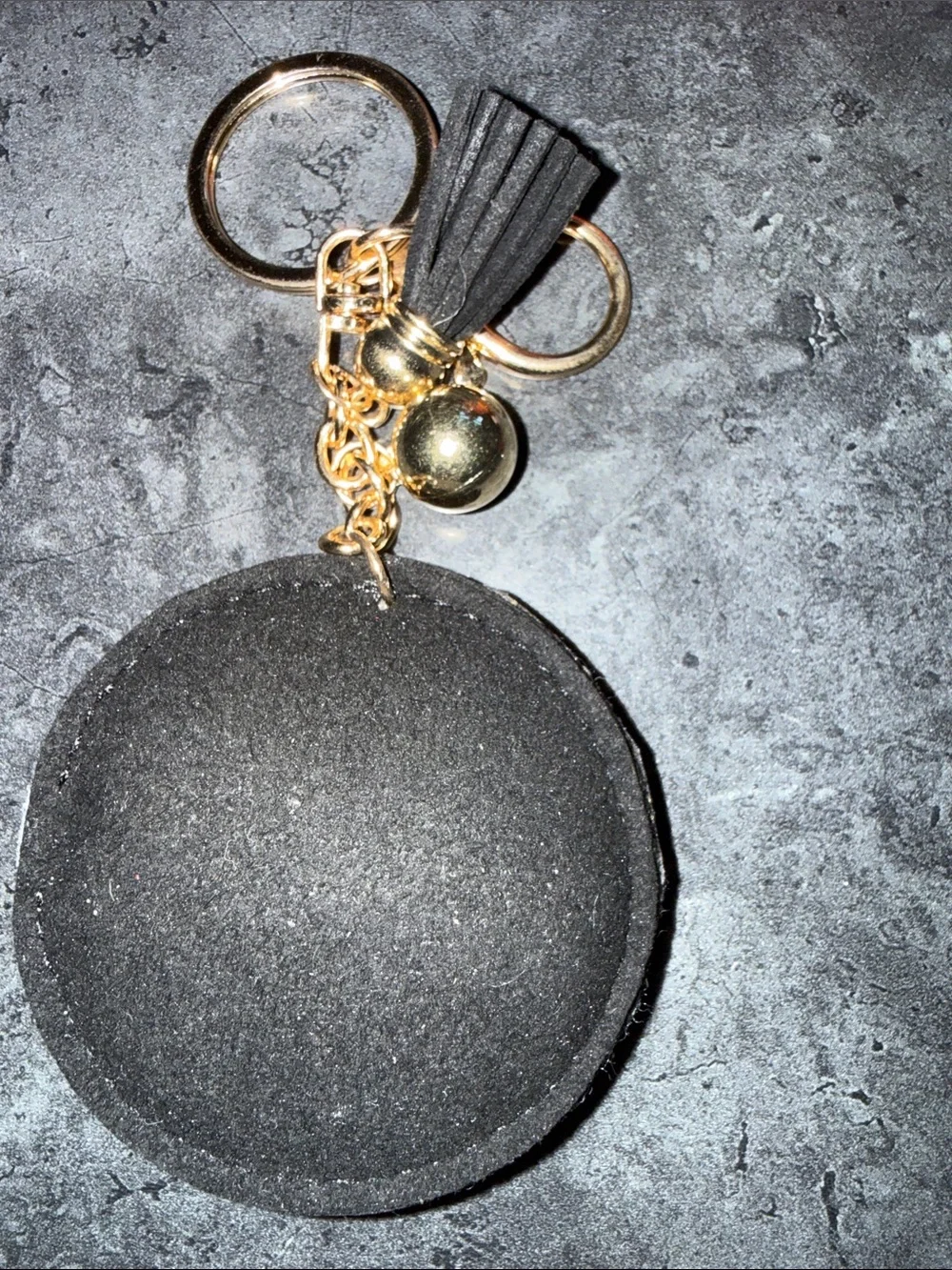 Lettered Crystal Logo Keyring in Black and Silver with Gold Hardware